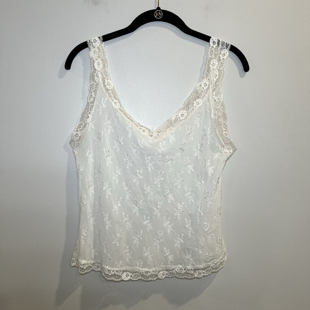vintage Arianne white‎ embossed bodice cami lace tank top Size Large